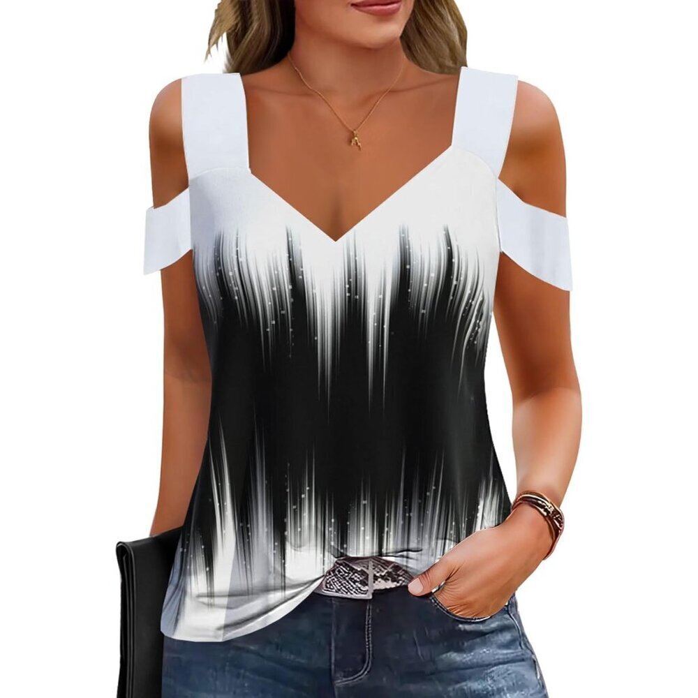 Womens Cold Shoulder Top Short Sleeve V Neck Loose Fit Casual Tee